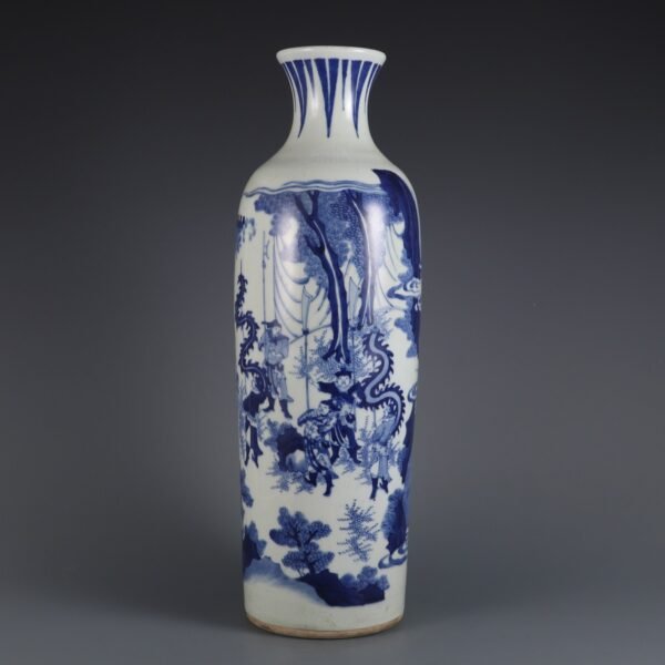 Ming Chongzhen blue and white war general image leg vase