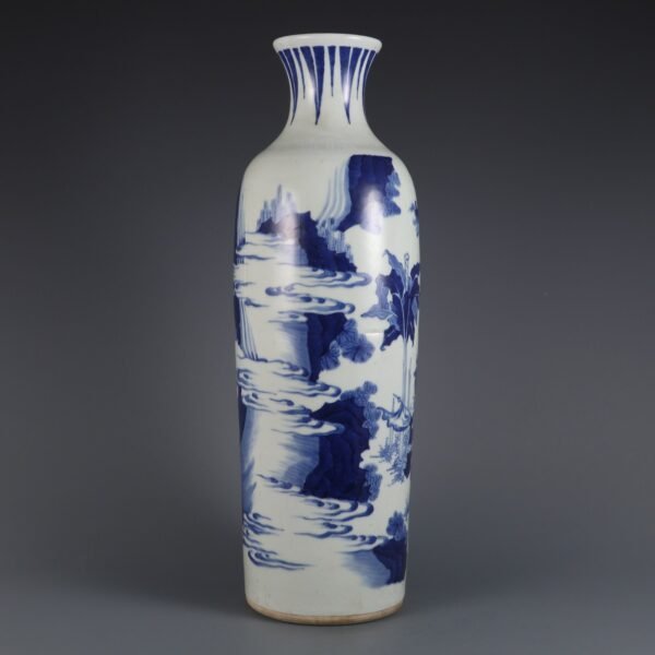 Ming Chongzhen blue and white war general image leg vase - Image 5