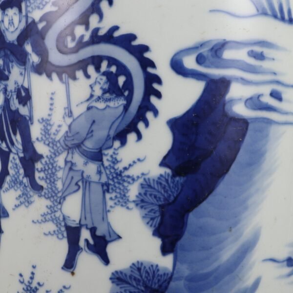 Ming Chongzhen blue and white war general image leg vase - Image 9