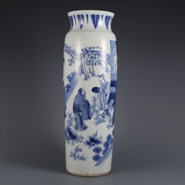 Ming Chongzhen blue and white figure vase