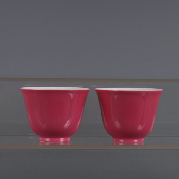 red glaze pink lychee pattern bell cups made in the Yongzheng period of the Qing Dynasty