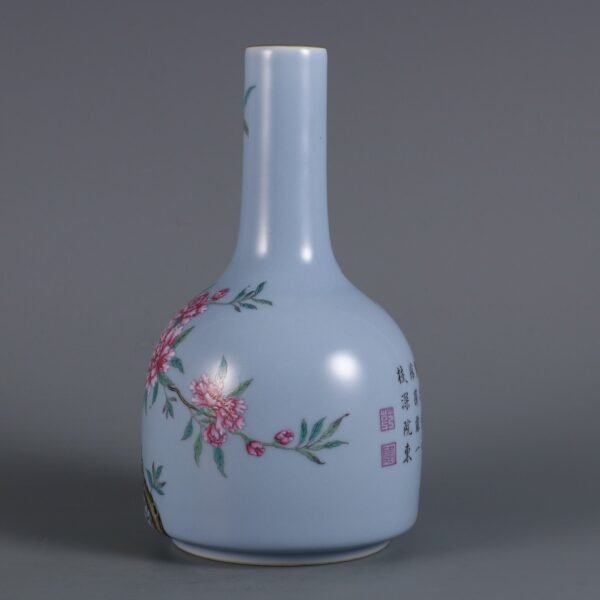 Qing Dynasty Qianlong period Tianqing glaze and powder peony poem bell vase - Image 2