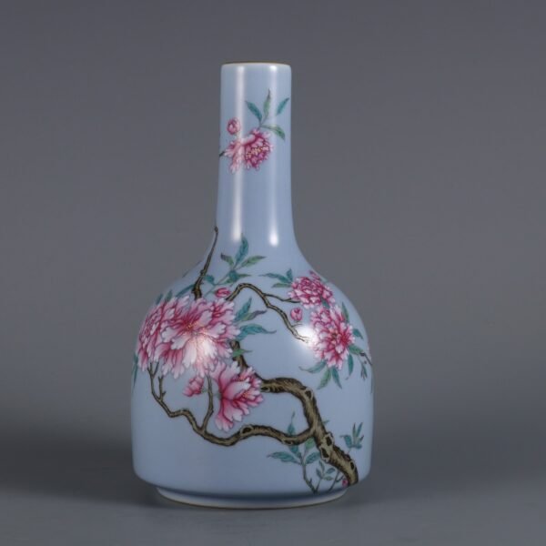 Qing Dynasty Qianlong period Tianqing glaze and powder peony poem bell vase