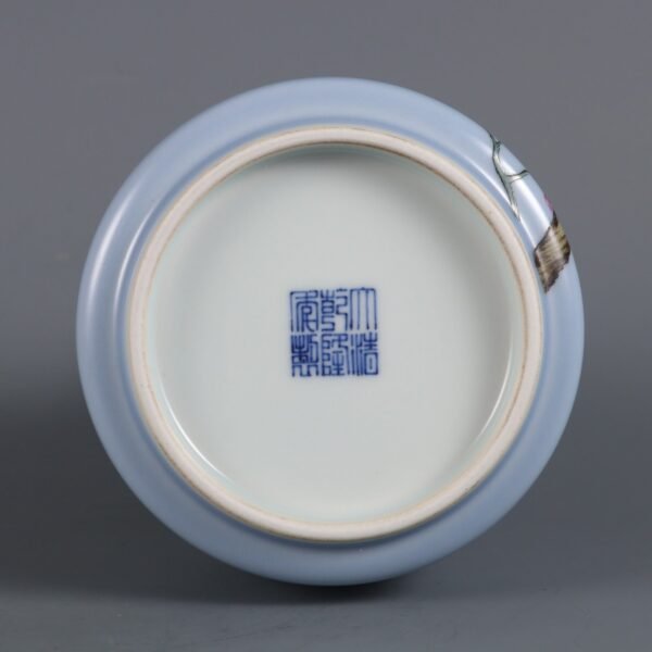 Qing Dynasty Qianlong period Tianqing glaze and powder peony poem bell vase - Image 8