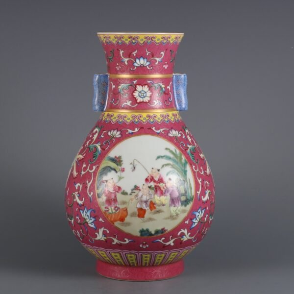 Qing Dynasty Qianlong Period Rouge Red Ground Carved Flower Opening Pastel Baby - Image 2