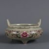 Qing Dynasty Qianlong period bean green glaze with pink enamel lotus pattern double handle incense