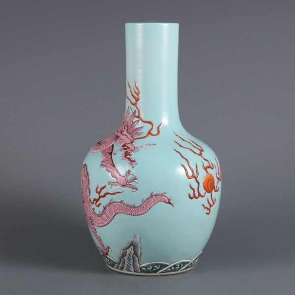 green ground with colored carved cloud dragon pattern celestial globe vase - Image 2