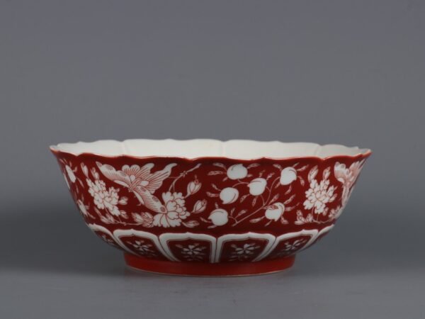 red bowl with white butterfly and flower patterns made in the Jiaqing period of the Qing Dynasty - Image 2