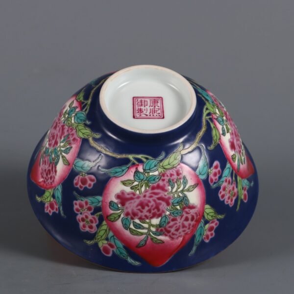 Qing Kangxi Emperor's blue enamel peony and peach pattern bowl - Image 8