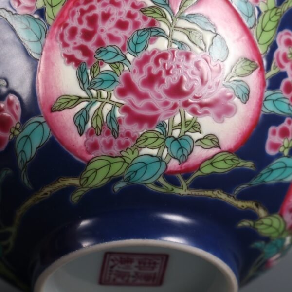Qing Kangxi Emperor's blue enamel peony and peach pattern bowl - Image 5