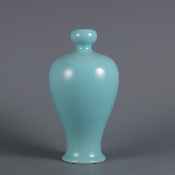 Qing Dynasty Yongzheng Period Green Ground Famille Rose Painting of Ladies Plum Vase