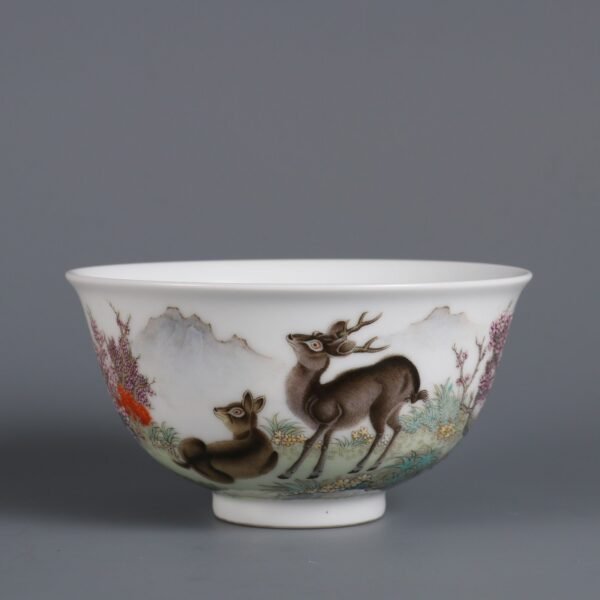 Qing Yongzheng period enameled bowl with deer cry - Image 9