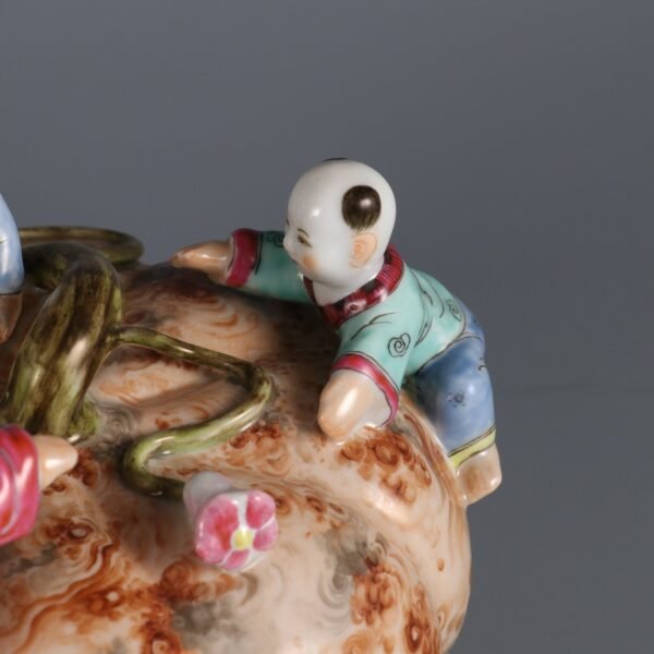 Qing Yongzheng Period Stone Glaze and Colored Boy Playing with Pumpkin Ornament - Image 3