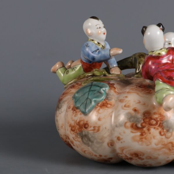 Qing Yongzheng Period Stone Glaze and Colored Boy Playing with Pumpkin Ornament - Image 4