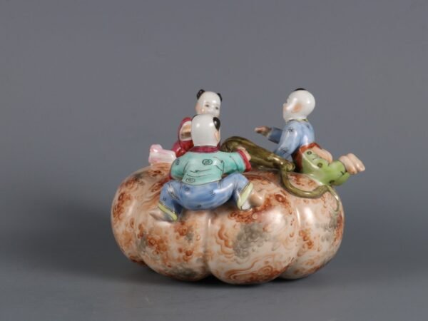 Qing Yongzheng Period Stone Glaze and Colored Boy Playing with Pumpkin Ornament - Image 6