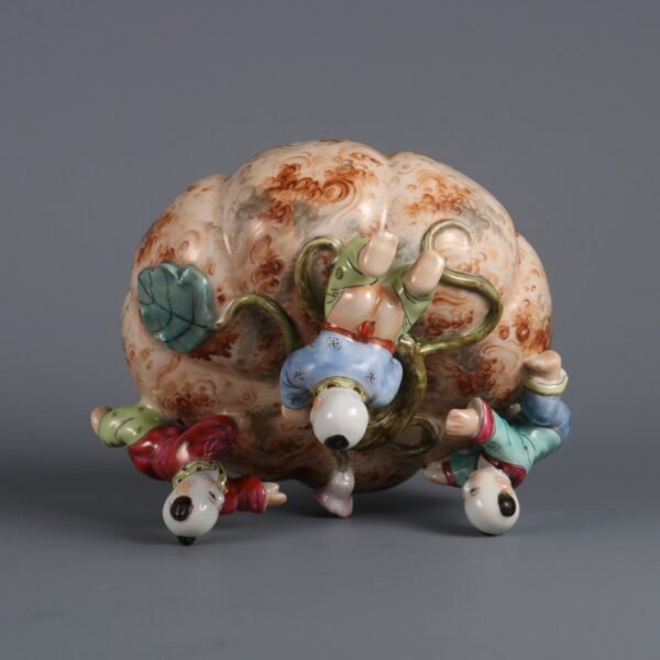 Qing Yongzheng Period Stone Glaze and Colored Boy Playing with Pumpkin Ornament - Image 7