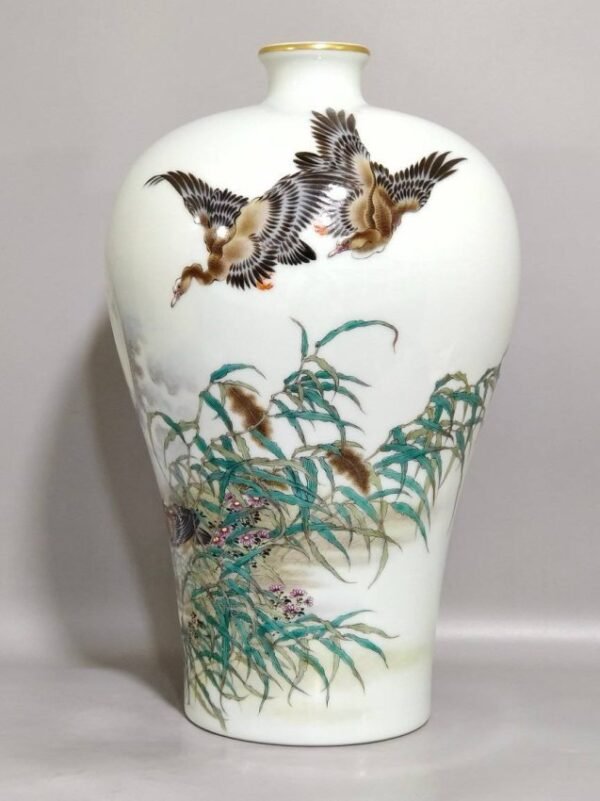Qing Dynasty Yongzheng Reed and Goose Poem Plum Vase