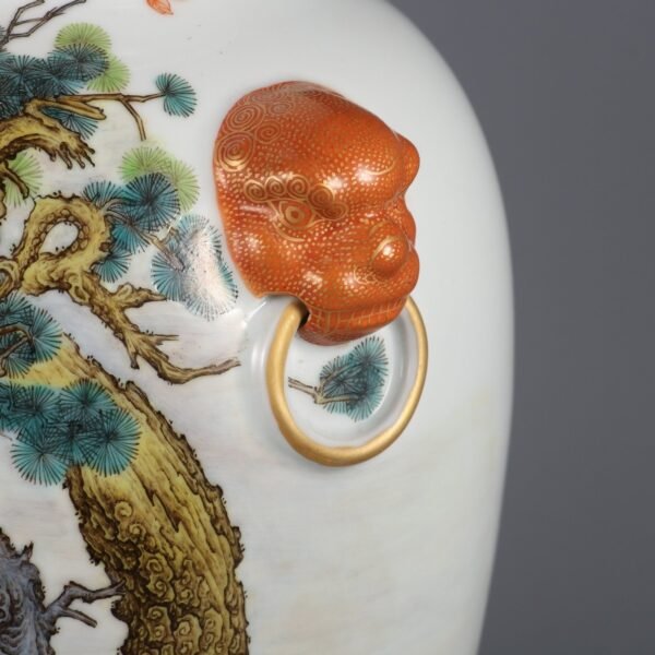 Qing Dynasty Qianlong period enameled Qilin pattern poem animal ear vase - Image 6
