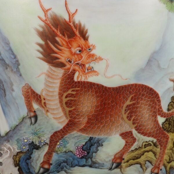 Qing Dynasty Qianlong period enameled Qilin pattern poem animal ear vase - Image 8