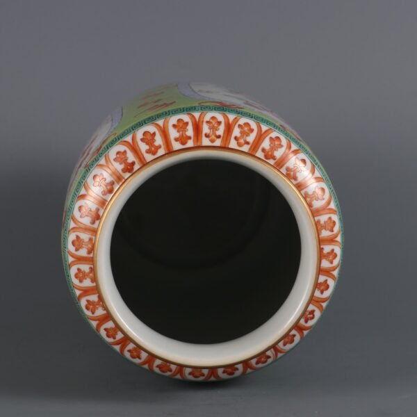 Qing Dynasty Qianlong Period Green Ground Openwork Pastel Four Seasons Flower Vase - Image 7