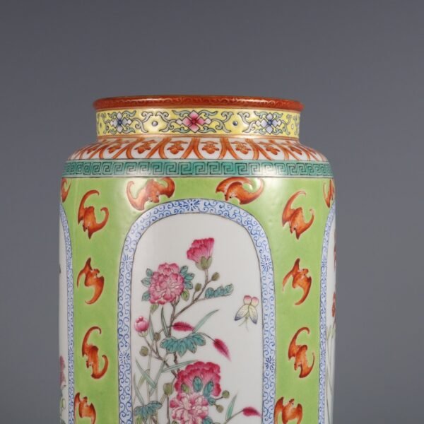 Qing Dynasty Qianlong Period Green Ground Openwork Pastel Four Seasons Flower Vase - Image 6