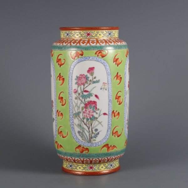 Qing Dynasty Qianlong Period Green Ground Openwork Pastel Four Seasons Flower Vase - Image 2
