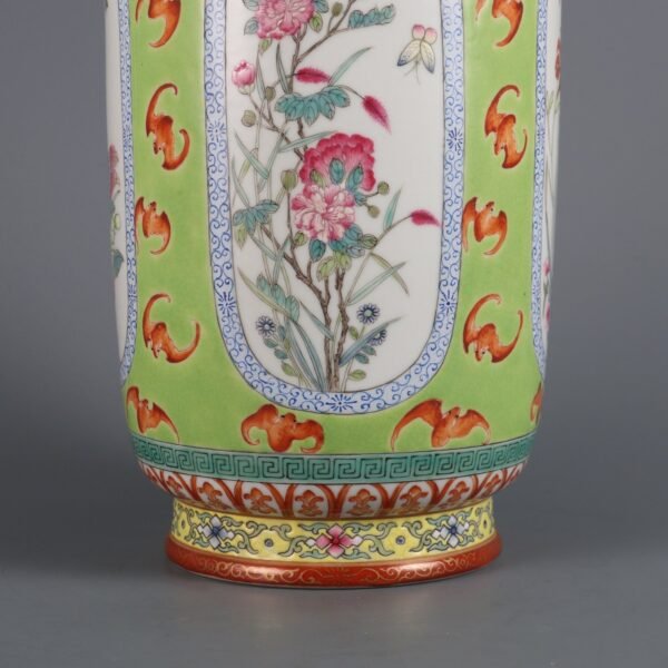 Qing Dynasty Qianlong Period Green Ground Openwork Pastel Four Seasons Flower Vase - Image 3