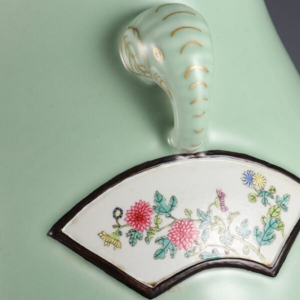 glaze window powder colored landscape pavilion flower pattern elephant ear vase - Image 4