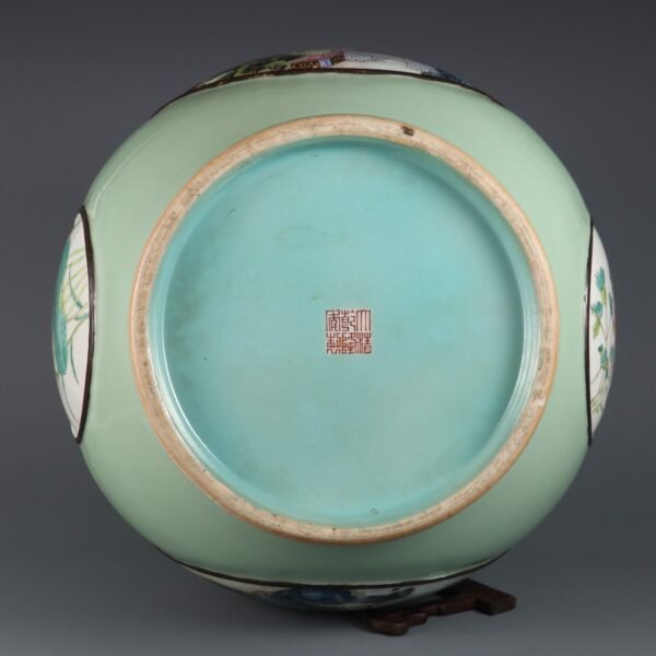 glaze window powder colored landscape pavilion flower pattern elephant ear vase - Image 7