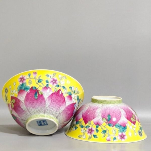 A lemon yellow glaze lotus petal flower bowl made by Emperor Yongzheng of the Qing Dynasty