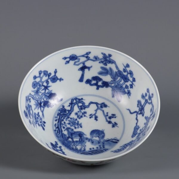 Qing Daoguang Period Famille Rose Four Seasons Flower Blue and White Bowl - Image 3