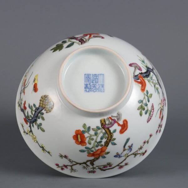Qing Daoguang Period Famille Rose Four Seasons Flower Blue and White Bowl - Image 8