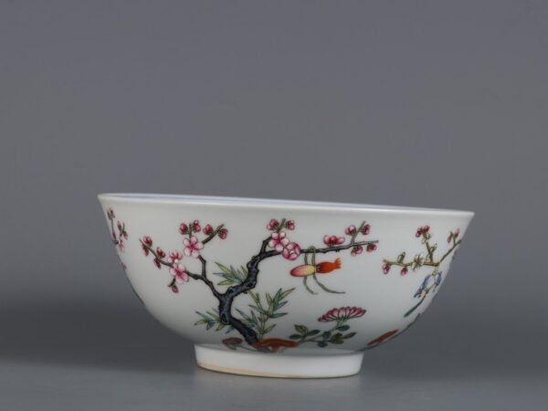 Qing Daoguang Period Famille Rose Four Seasons Flower Blue and White Bowl