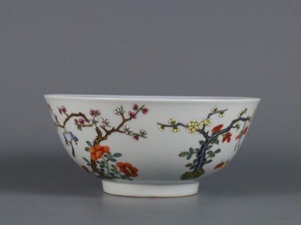 Qing Daoguang Period Famille Rose Four Seasons Flower Blue and White Bowl - Image 7