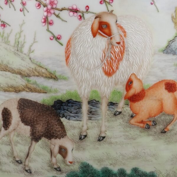 Qing Dynasty Yongzheng Period Famille Rose Three Goats Bring Good Luck Poems Pen Holder - Image 6