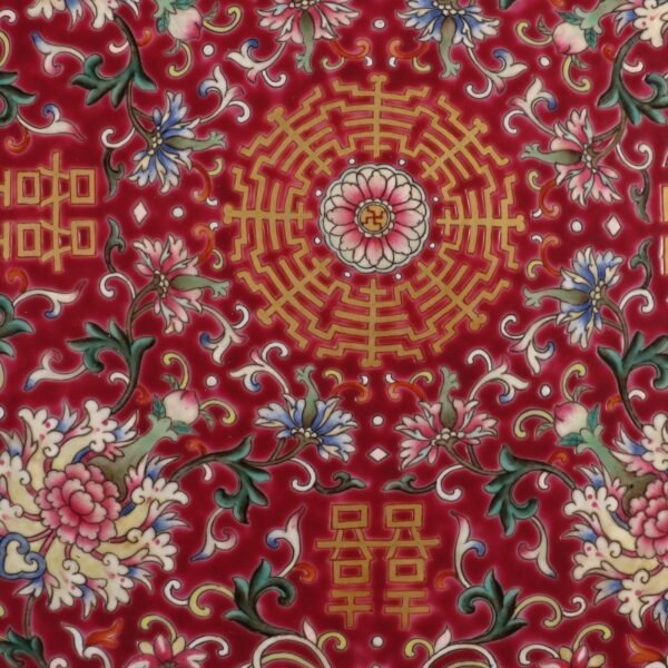 A large plate with a folded rim and rouge-red ground, enamel passionflower and gold-painted - Image 7