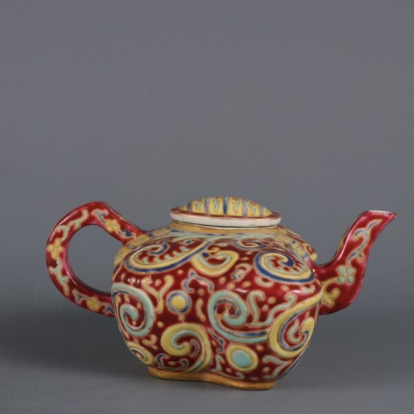 Qing Daoguang Period Rouge Red Ground Gold Enamel Butterfly Teapot - Image 6