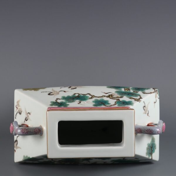 Qing Dynasty Qianlong period pink pine crane longevity Ruyi ears folded shoulder square vase - Image 6