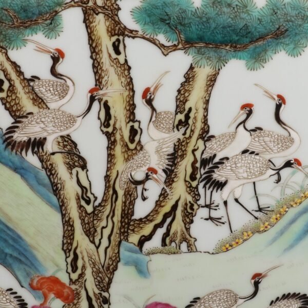 Qing Dynasty Qianlong period pink pine crane longevity Ruyi ears folded shoulder square vase - Image 8