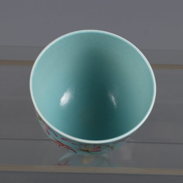 Qing Jiaqing Period Turquoise Green Ground Pastel Butterfly Love Flower Host Cup - Image 7