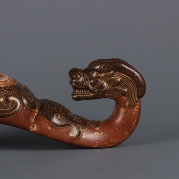 Qing Dynasty Qianlong Period Coral Red Background Gold Window Stone Pattern Glaze Dragon - Image 2