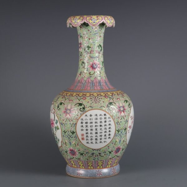 Qing Dynasty Qianlong period green ground famille rose passionflower flower pattern - Image 4