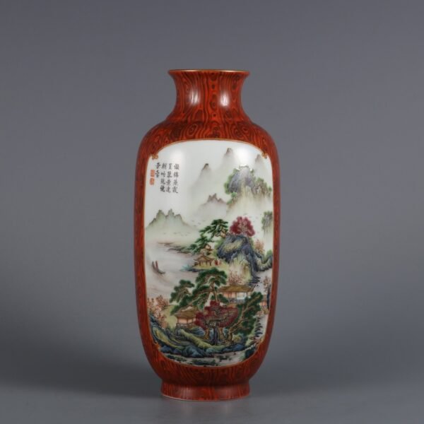 famille rose landscape pattern vase made in the Yongzheng period of the Qing Dynasty