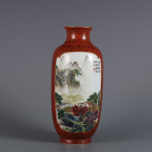 famille rose landscape pattern vase made in the Yongzheng period of the Qing Dynasty - Image 9