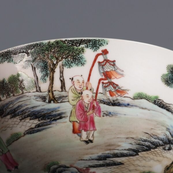 Qing Dynasty Yongzheng period pink enamel bowl with baby play pattern - Image 5