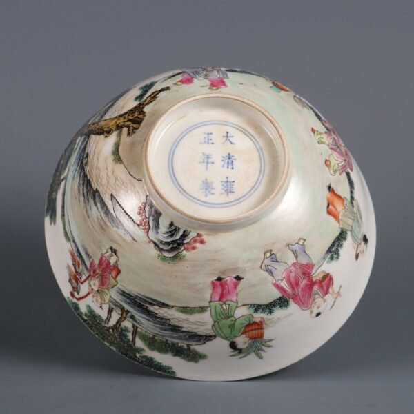 Qing Dynasty Yongzheng period pink enamel bowl with baby play pattern - Image 8