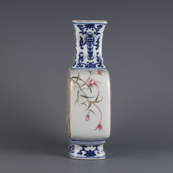 Qing Dynasty Qianlong period blue and white with pink and white flower and bird pattern