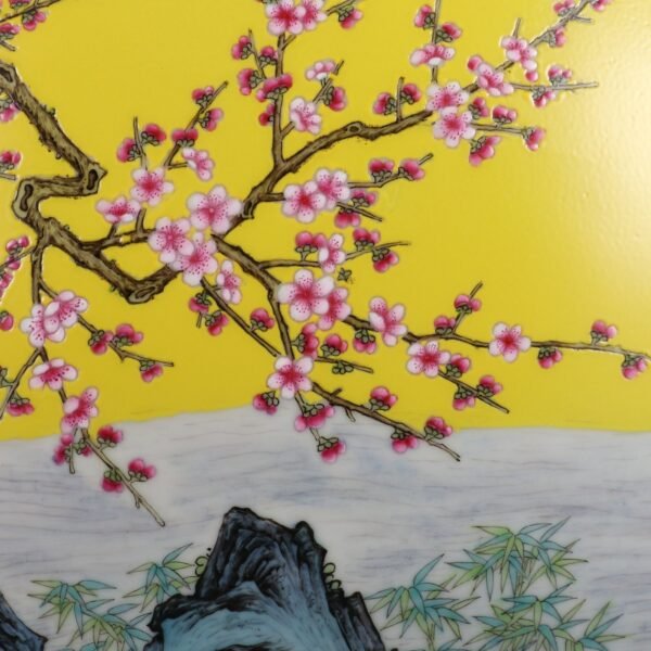 Qing Dynasty Yongzheng lemon yellow glaze foreign color plum and peach blossom pattern - Image 8