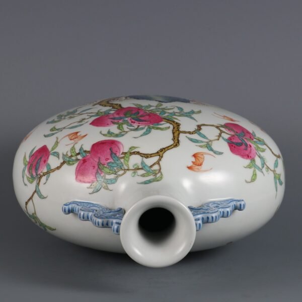 Qing Dynasty Qianlong period powder enamel Fushan Shouhai poem double-ear flat bottle - Image 7