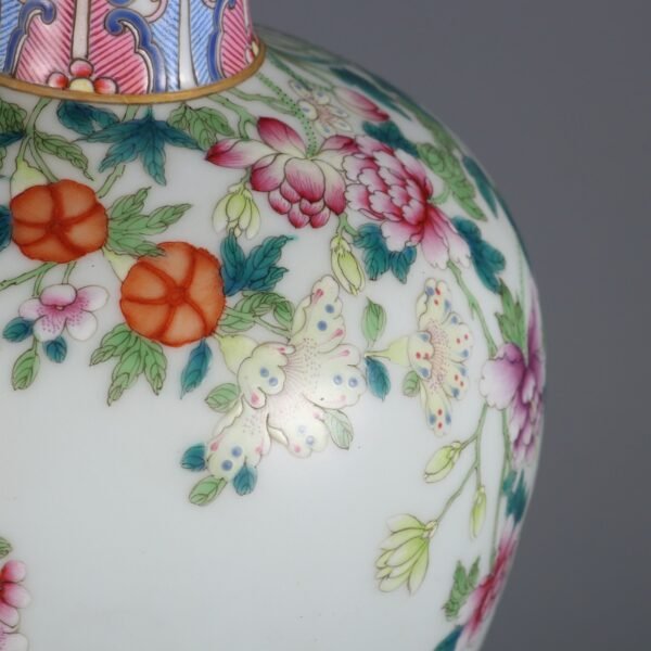 Qing Dynasty Qianlong period pink enamel leather ball flower pattern nectar bottle - Image 9